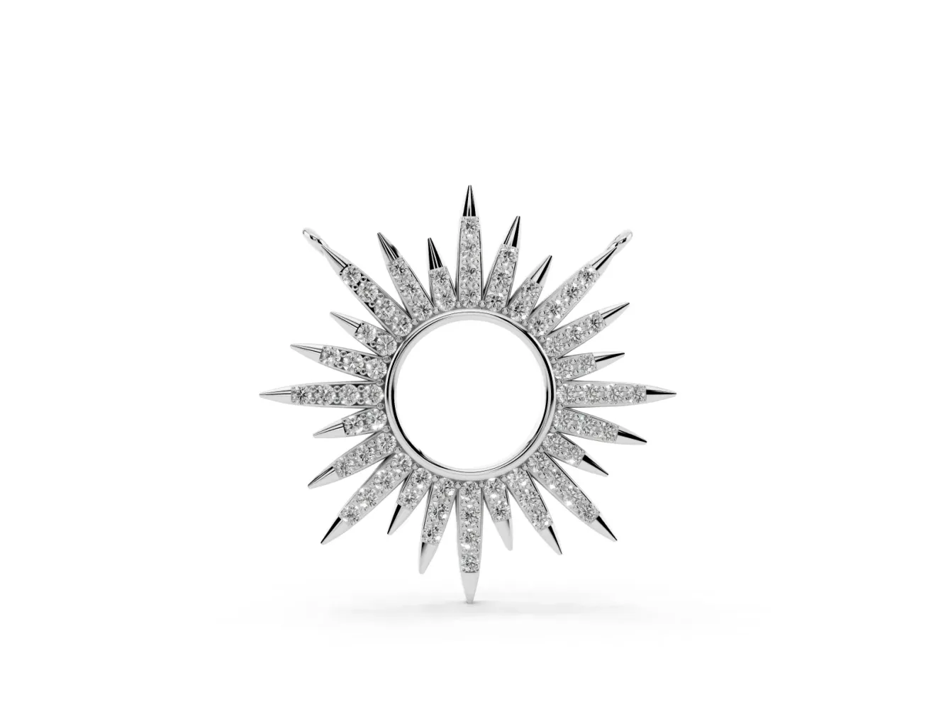 Round Lab-Grown Diamond Pavé Sunburst Pendant Necklace | Open Circle | White Gold