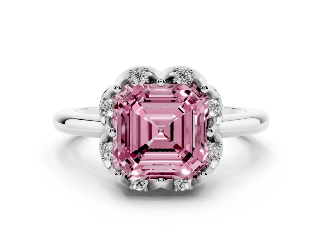 Asscher Cut Petal Halo Engagement Ring Setting for a Fancy Pink Lab-Grown Diamond | Platinum
