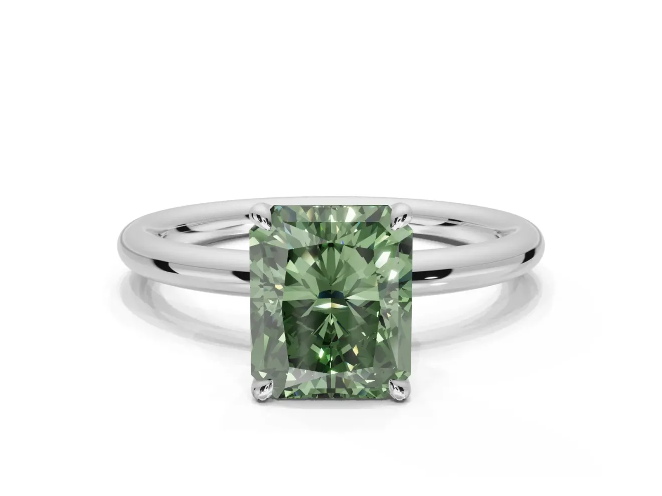 Radiant Cut Hidden Halo Ring Setting for a Fancy Green Lab-Grown Diamond | Sterling Silver
