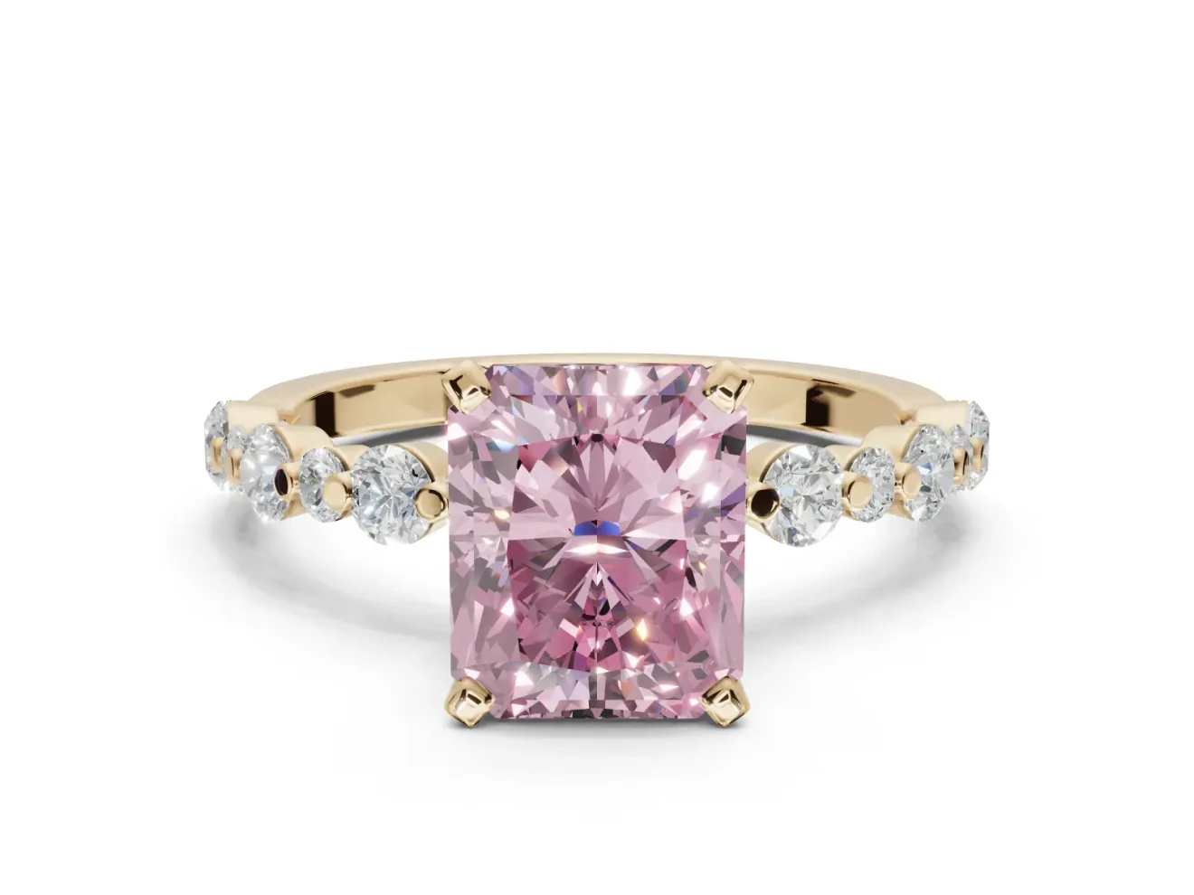 Radiant Cut Pavé Engagement Ring Setting for a Fancy Pink Lab-Grown Diamond | Alternating Accents | Yellow Gold