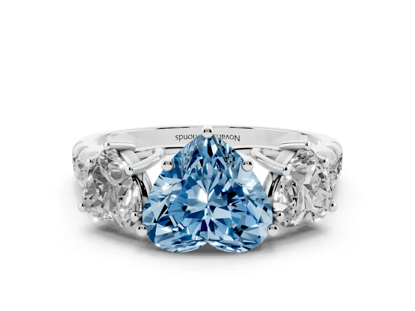 Fancy Blue Heart Cut Diamond Three-Stone Ring Set in Silver with Pavé Band