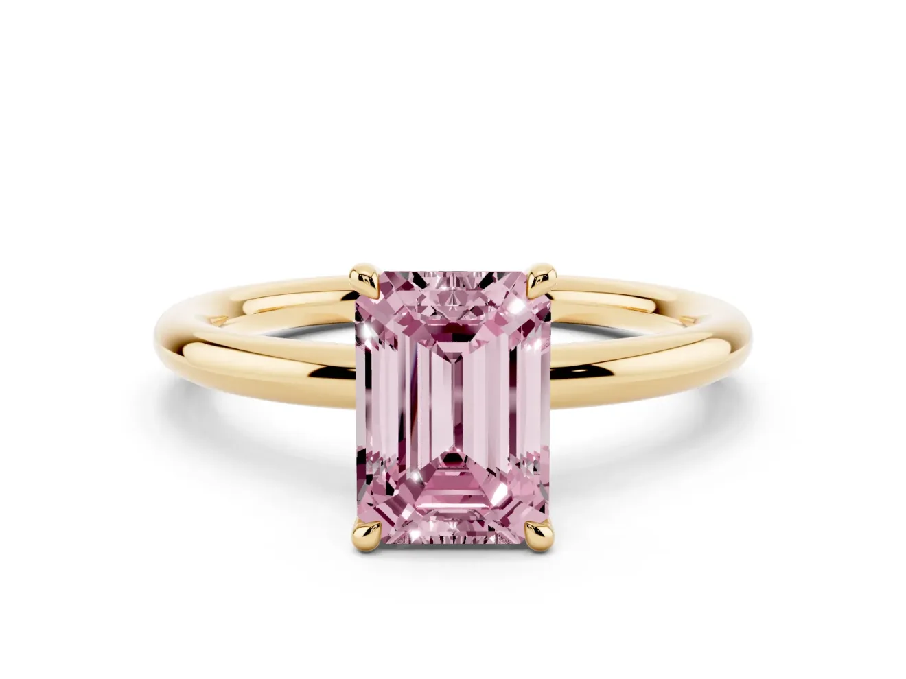 Emerald Cut Hidden Halo Ring Setting for a Fancy Pink Lab-Grown Diamond | Yellow Gold