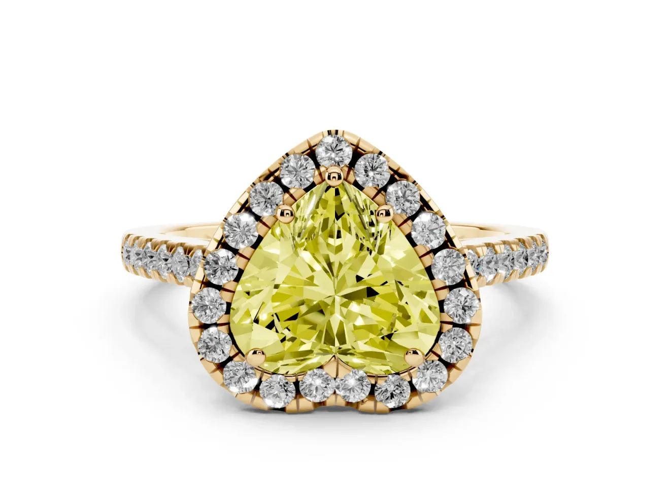 Heart-Shaped Raised Halo Engagement Ring Setting for a Fancy Yellow Lab-Grown Diamond | Yellow Gold