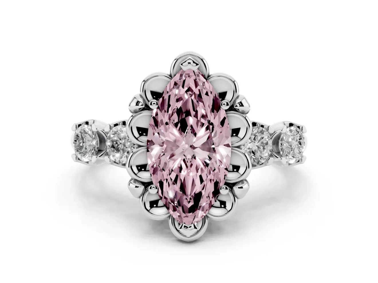 Marquise Floral Engagement Ring Setting for a Fancy Pink Lab-Grown Diamond | Petal Frame | Platinum