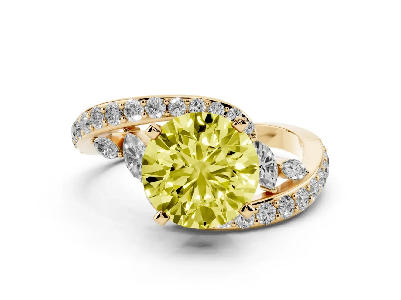 Round Bypass Engagement Ring Setting for a Fancy Yellow Lab-Grown Diamond | Yellow Gold