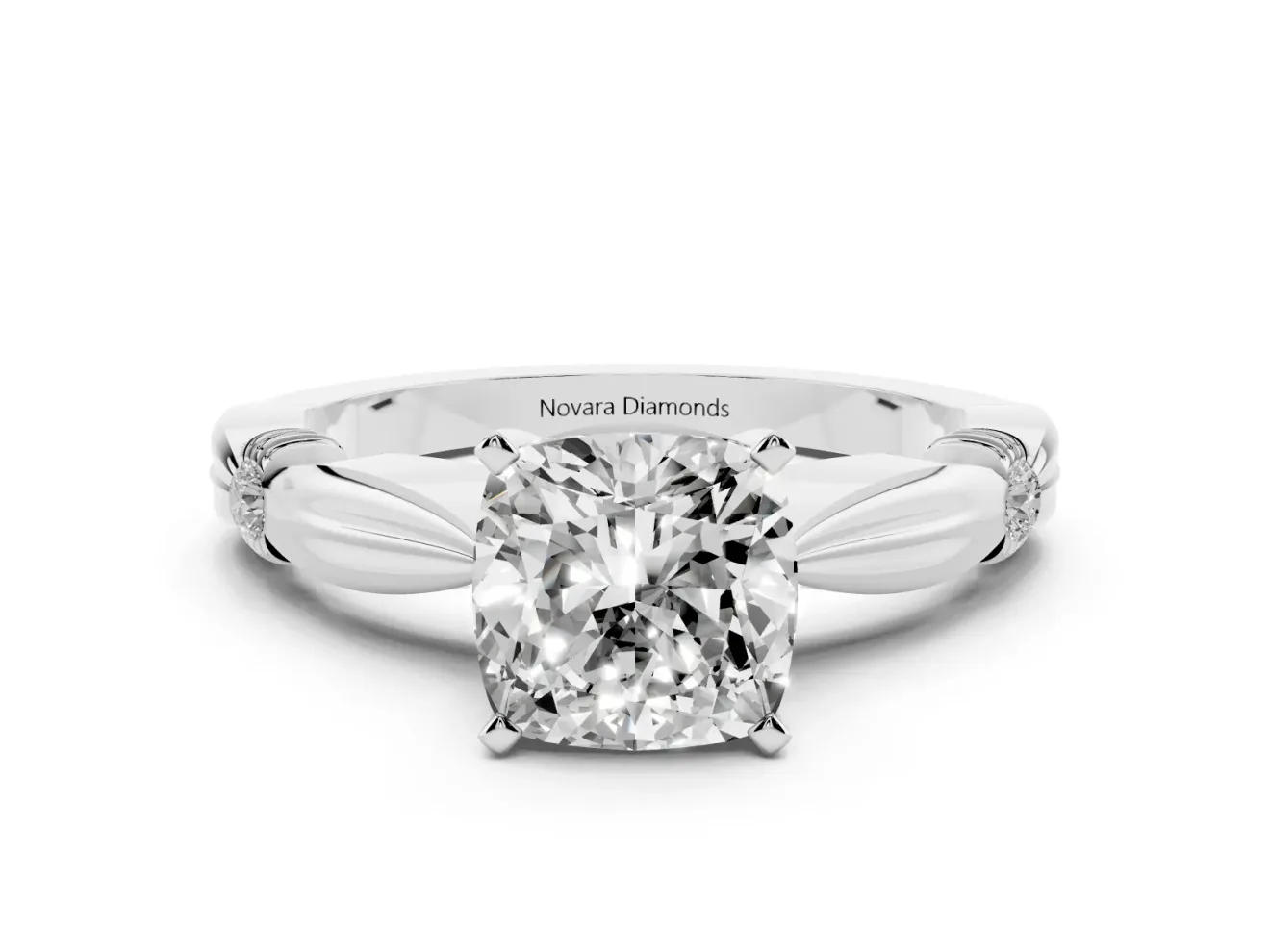 Cushion Cut Diamond Solitaire Twisted Band Ring Set in Silver with Accent Stones and Prong Setting