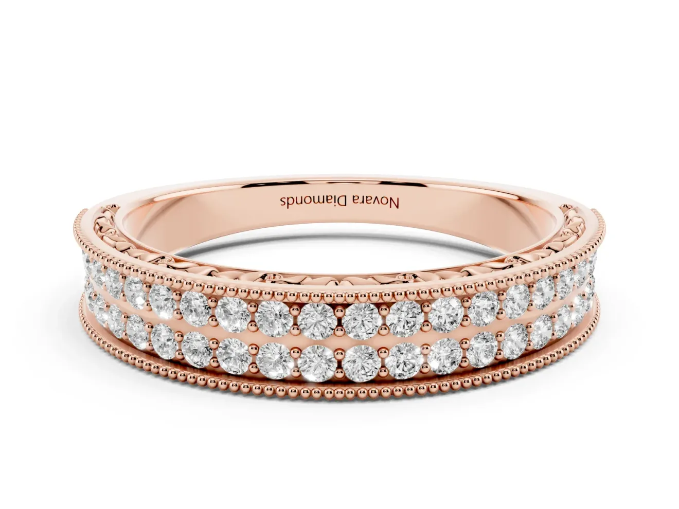 Round Diamond Pavé Eternity Band Set in Rose gold with Milgrain Edge