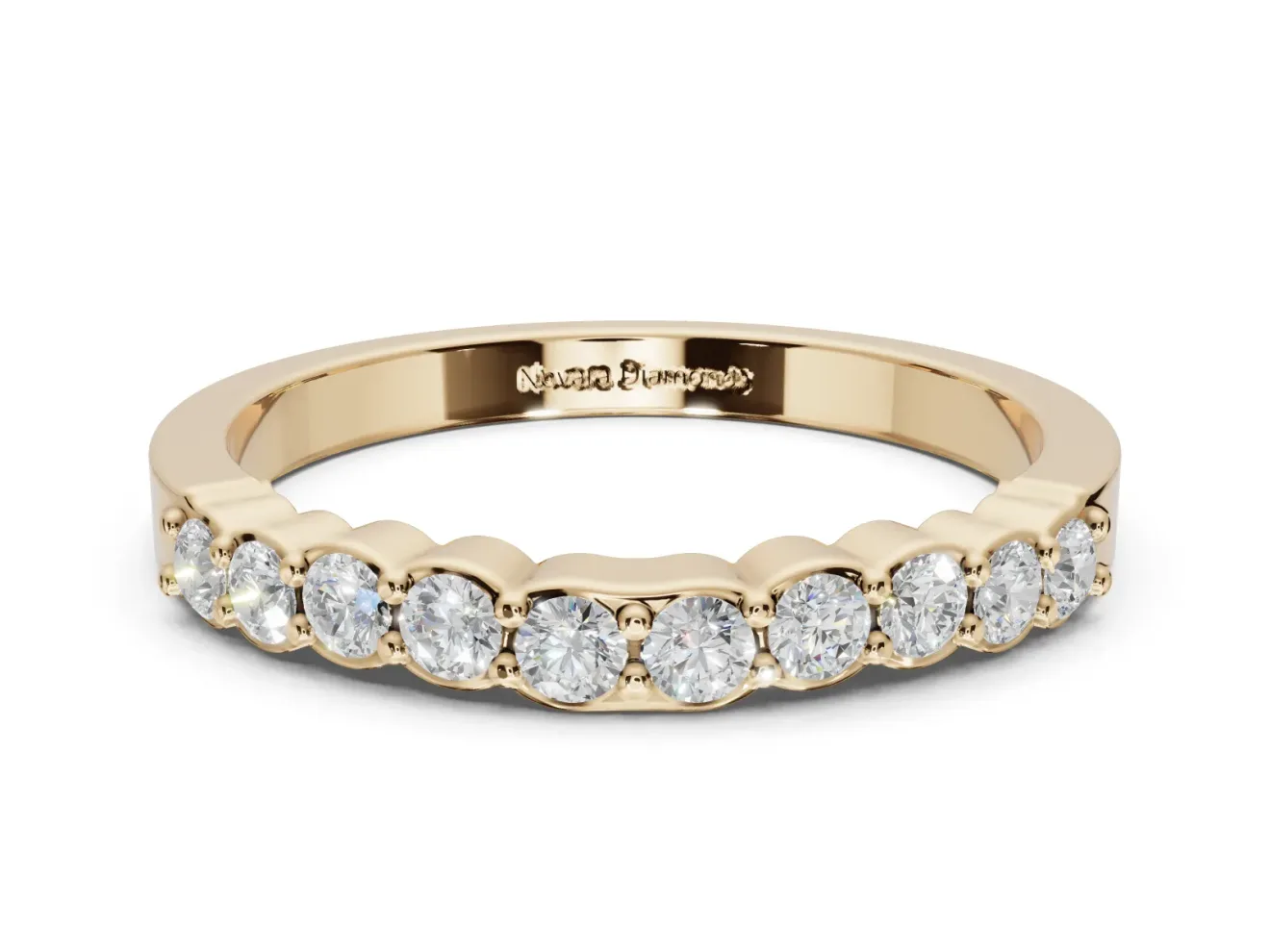 Round Lab-Grown Diamond U-Prong Set Wedding Band | Open Side Arcs | Yellow Gold