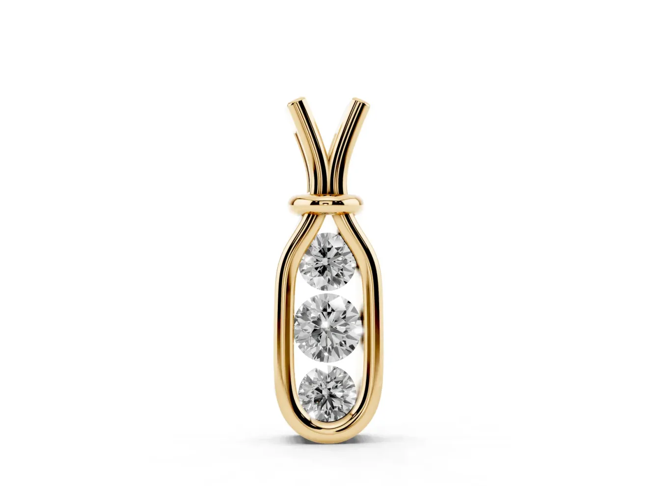 Round Lab-Grown Diamond Three-Stone Open Loop Pendant Necklace | V-Shaped Bail | Yellow Gold