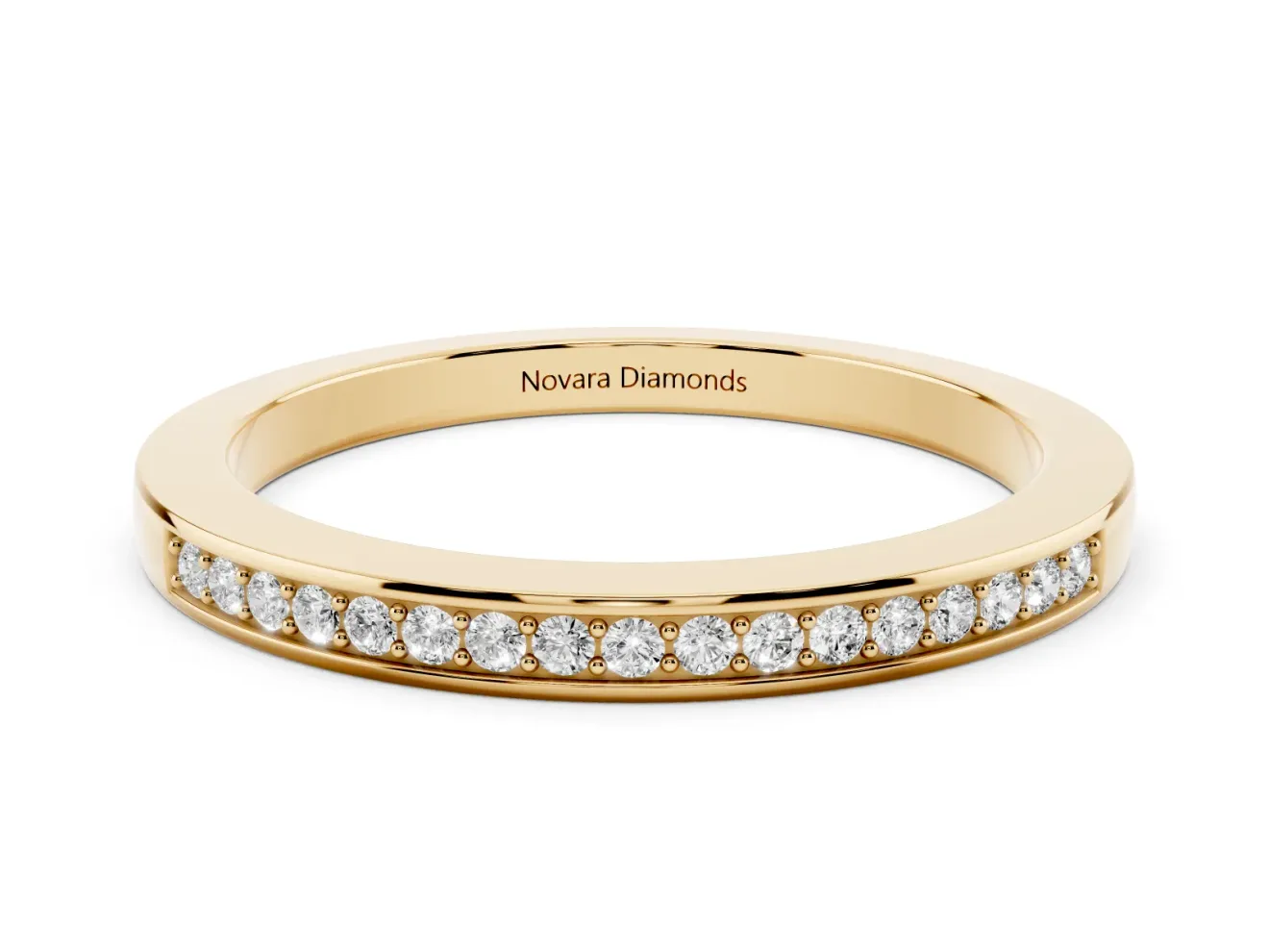 Round Diamond Half Eternity Pavé Band Set in Yellow gold with Plain Lower Shank