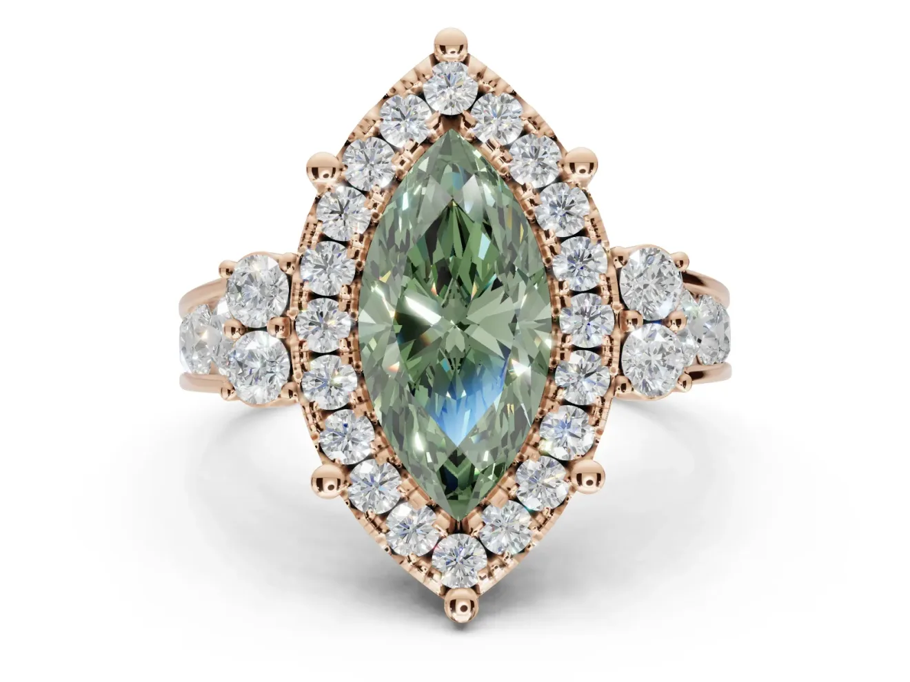 Marquise Halo Engagement Ring Setting for a Fancy Green Lab-Grown Diamond | Graduated Channel Band | Rose Gold