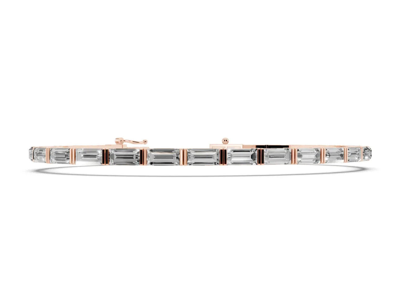 Baguette Lab-Grown Diamond Bar Set Tennis Bracelet | Double Bar Spacers | Rose Gold