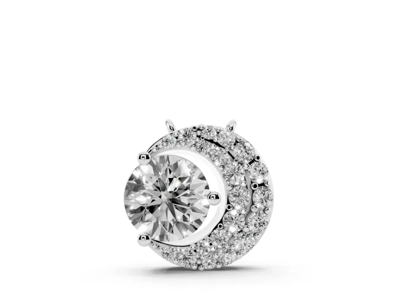 Round Lab-Grown Diamond Crescent Moon Pendant Necklace | Pavé Crescent | Sterling Silver