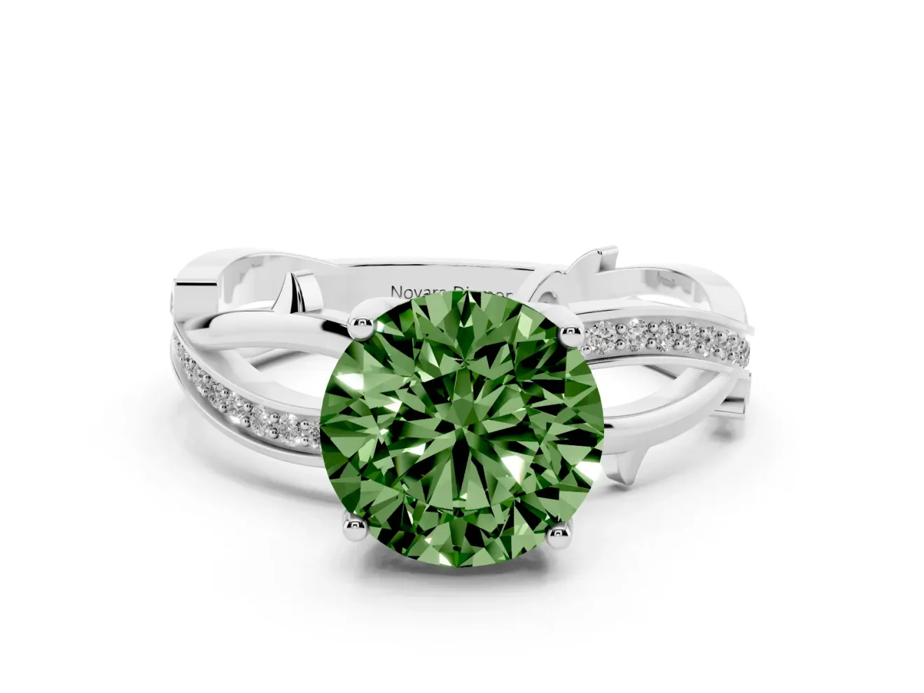 Round Twisted Pavé Engagement Ring Setting for a Fancy Green Lab-Grown Diamond | Pavé and Plain Strands | White Gold