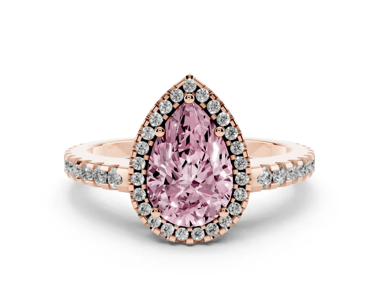 Pear-Shaped Pave Halo Engagement Ring Setting for a Fancy Pink Lab-Grown Diamond | Rose Gold