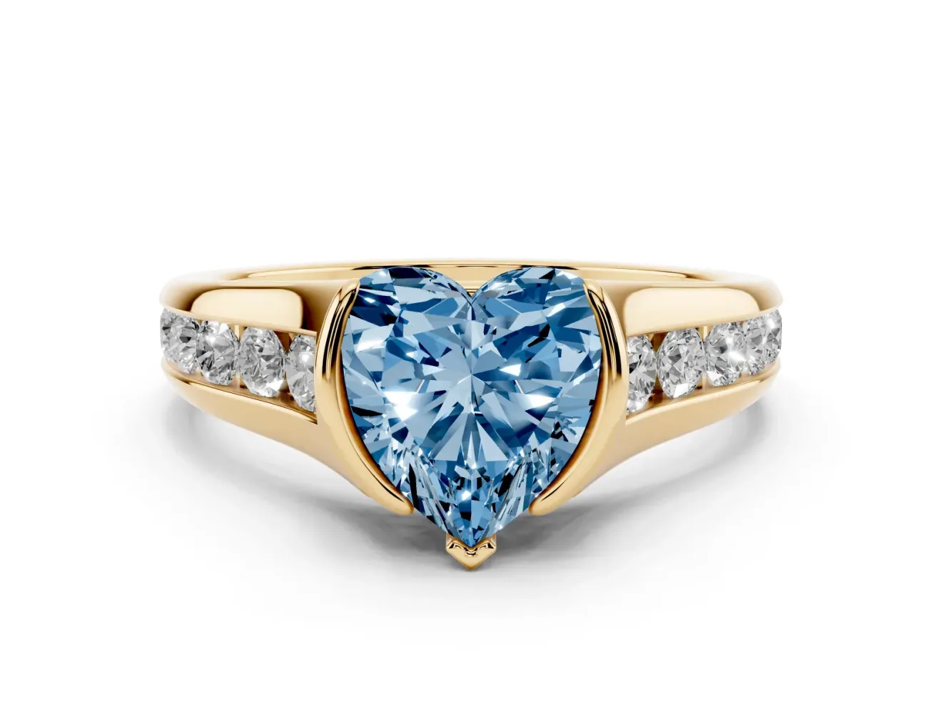 Heart-Shaped Half Bezel Engagement Ring Setting for a Fancy Blue Lab-Grown Diamond | Yellow Gold