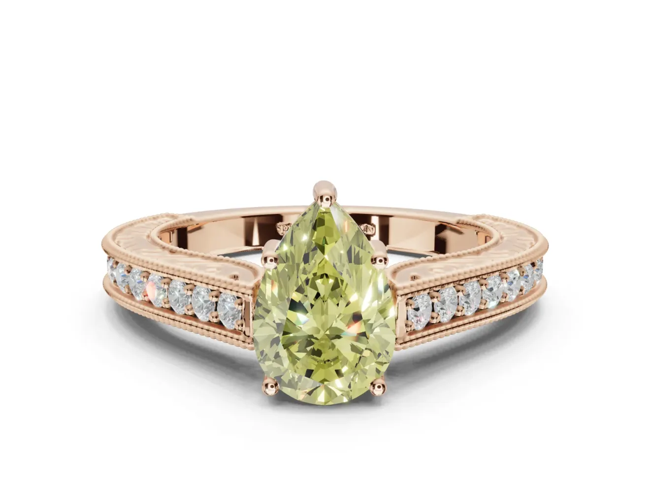 Pear-Shaped Vintage Engagement Ring Setting for a Fancy Yellow Lab-Grown Diamond | Rose Gold - Design NV-24644
