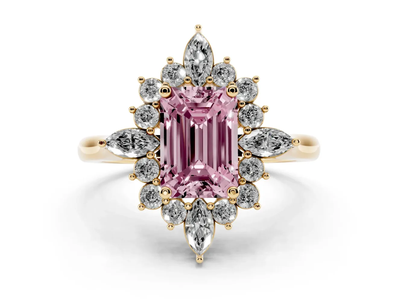 Emerald Cut Engagement Ring Setting for a Fancy Pink Lab-Grown Diamond | Yellow Gold - Design NV-24790