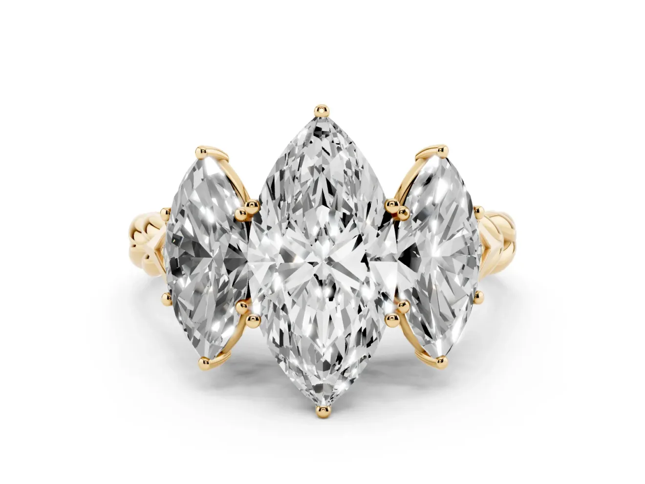 Marquise Three Stone Engagement Ring Setting | Braided Band | Yellow Gold