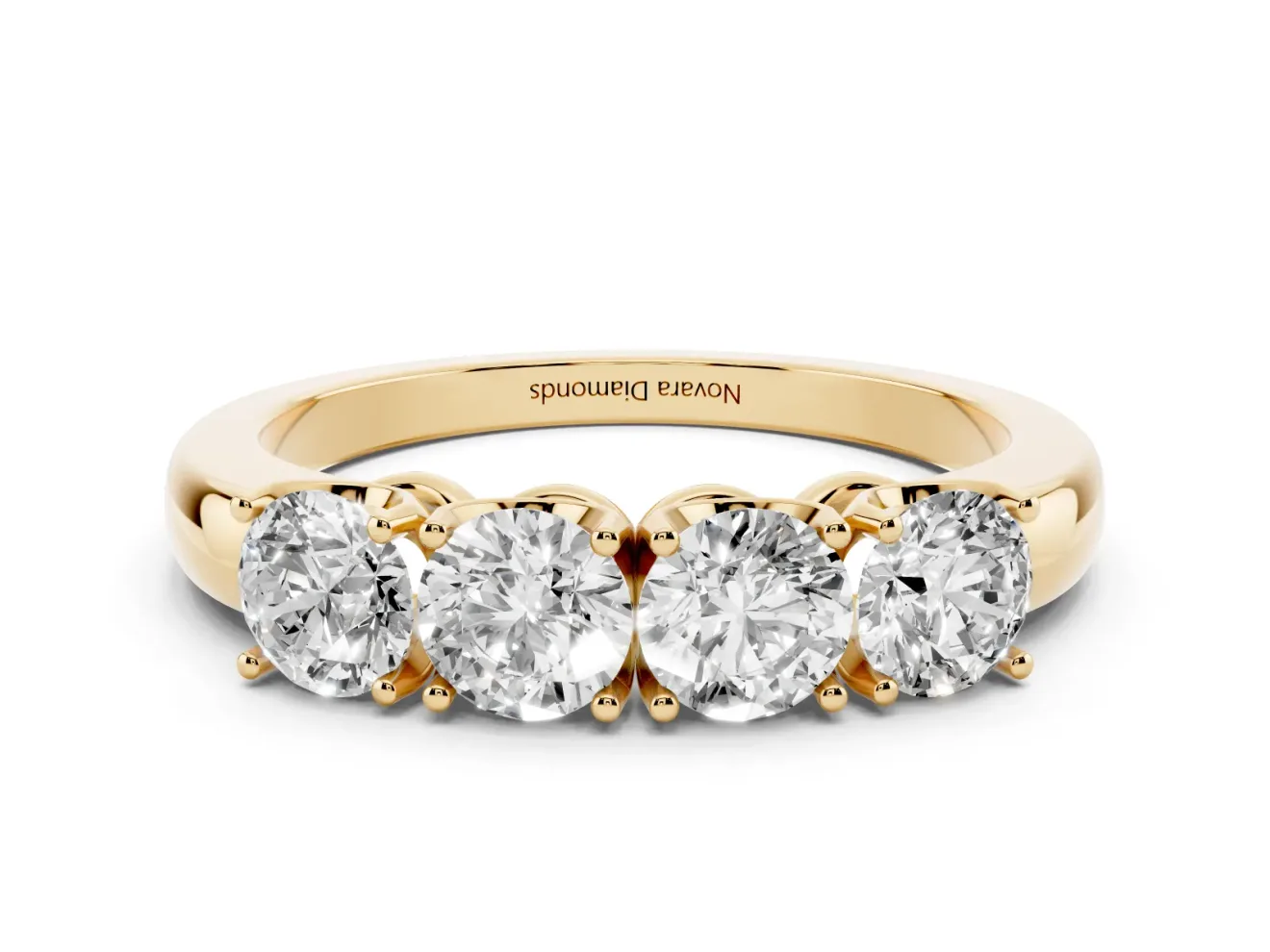 Four-Stone Round Diamond Band Set in Yellow gold with Prong Setting