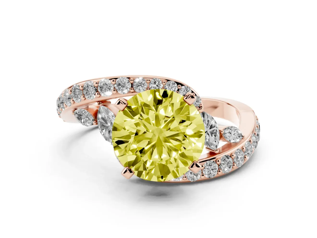 Round Bypass Engagement Ring Setting for a Fancy Yellow Lab-Grown Diamond | Rose Gold