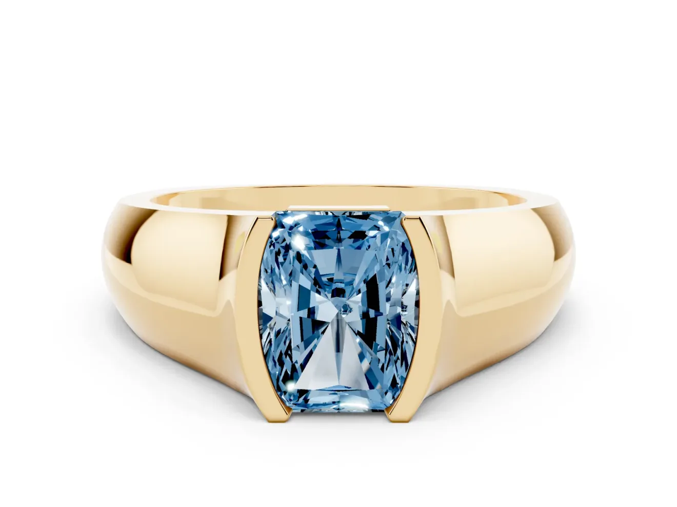 Radiant Cut Half Bezel Solitaire Engagement Ring Setting for a Fancy Blue Lab-Grown Diamond | Wide Band | Yellow Gold