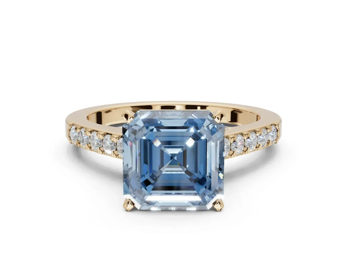 Asscher Cut Pavé Solitaire Engagement Ring Setting for a Fancy Blue Lab-Grown Diamond | Crossover Gallery | Yellow Gold