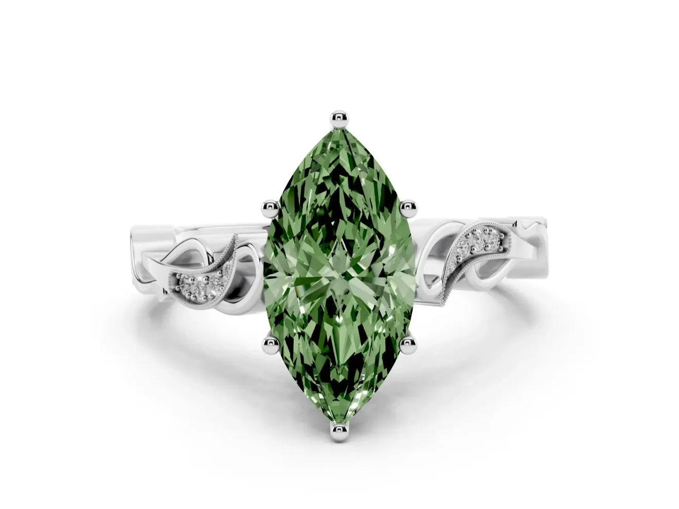 Marquise Vine Engagement Ring Setting for a Fancy Green Lab-Grown Diamond | Platinum