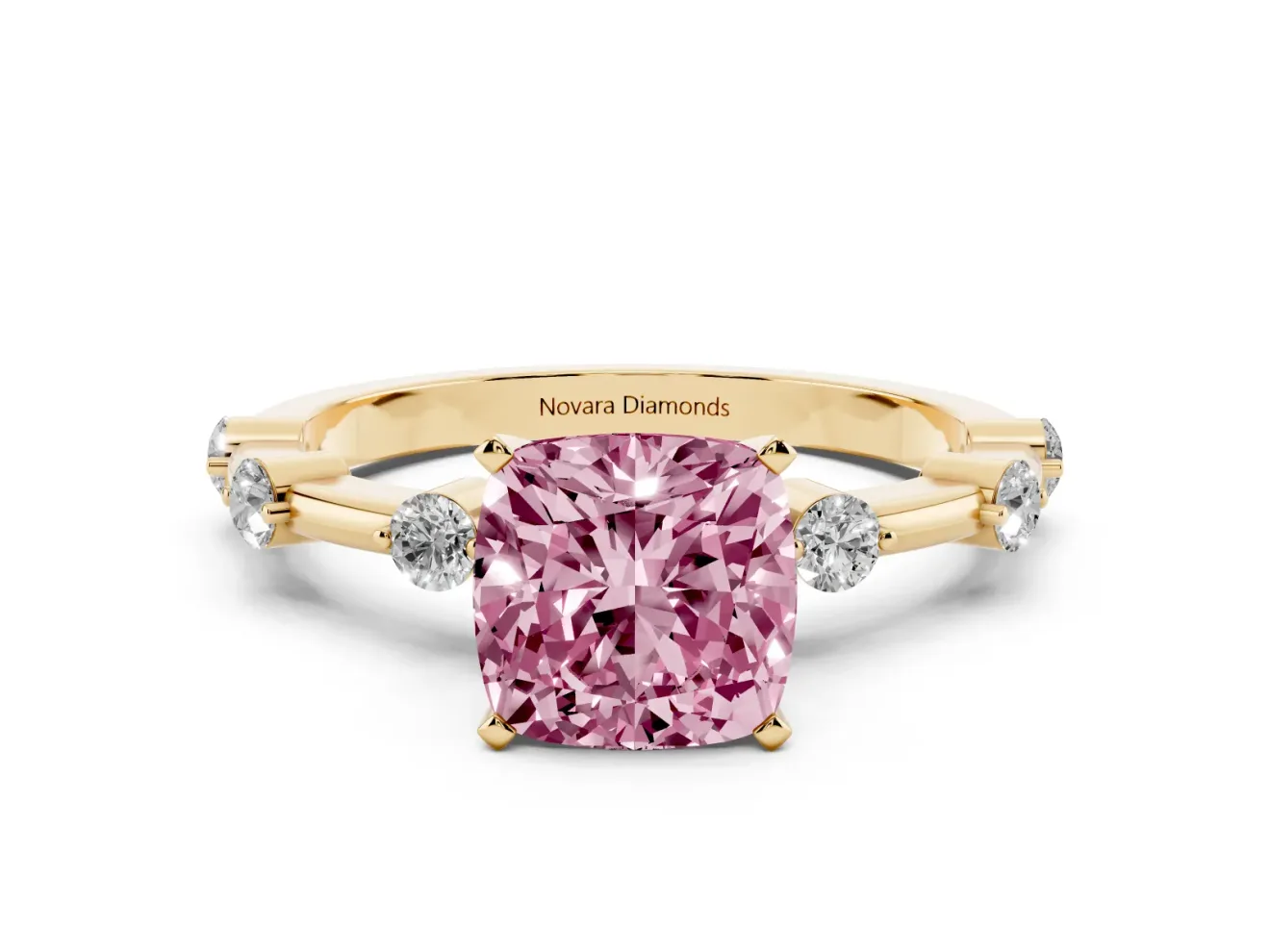 Cushion Cut Bar Set Engagement Ring Setting for a Fancy Pink Lab-Grown Diamond | Yellow Gold