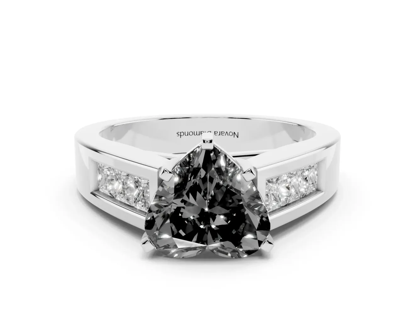 Heart-Shaped Channel-Set Engagement Ring Setting for a Black Center | Wide Band | White Gold