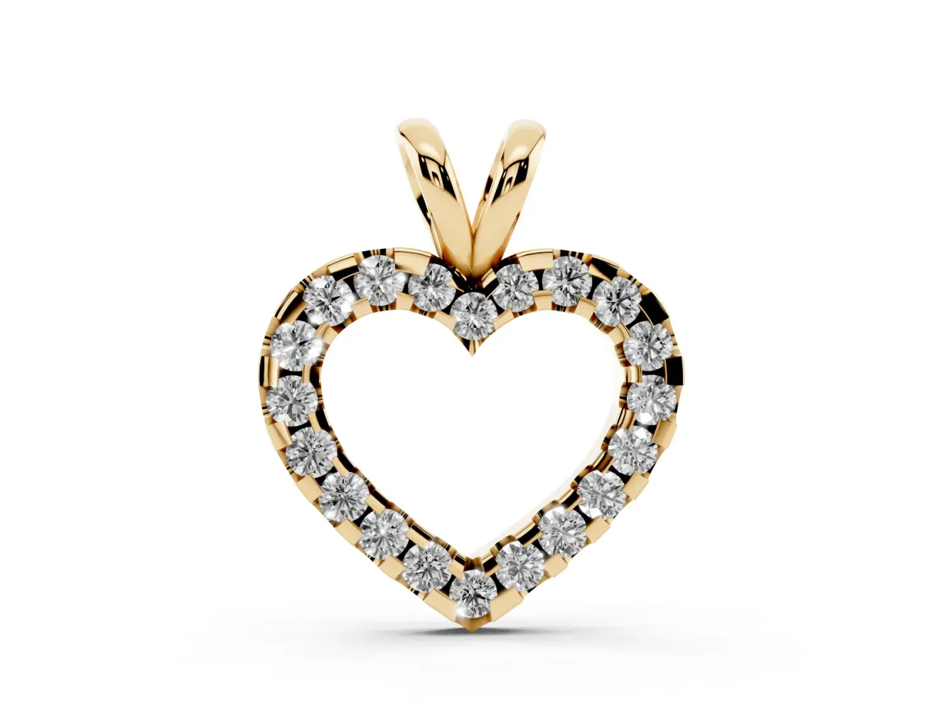 Round Lab-Grown Diamond Pavé Open Heart Pendant Necklace | Split Bail | Yellow Gold