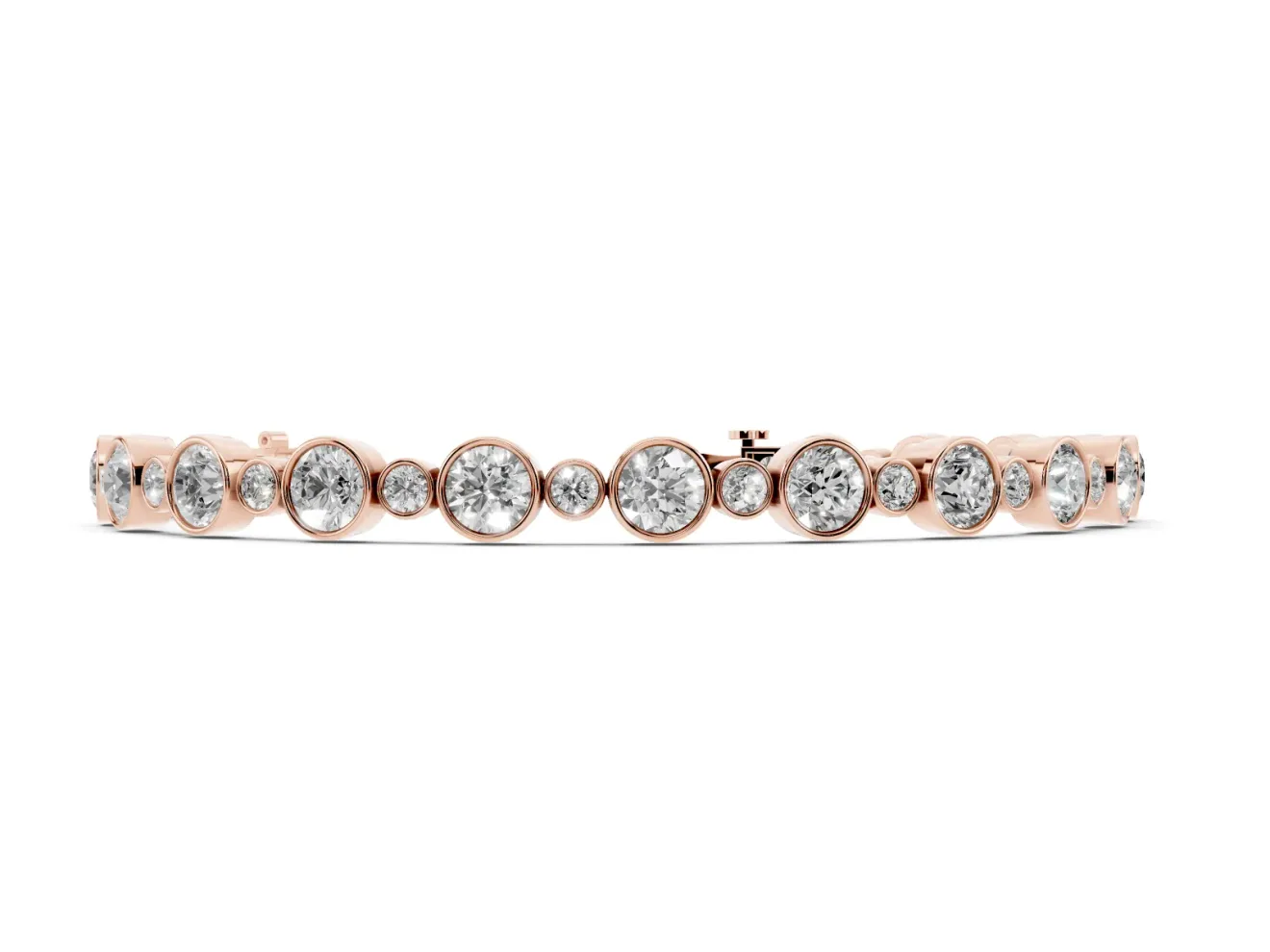 Round Lab-Grown Diamond Alternating Bezel Tennis Bracelet | Large and Small Stones | Rose Gold