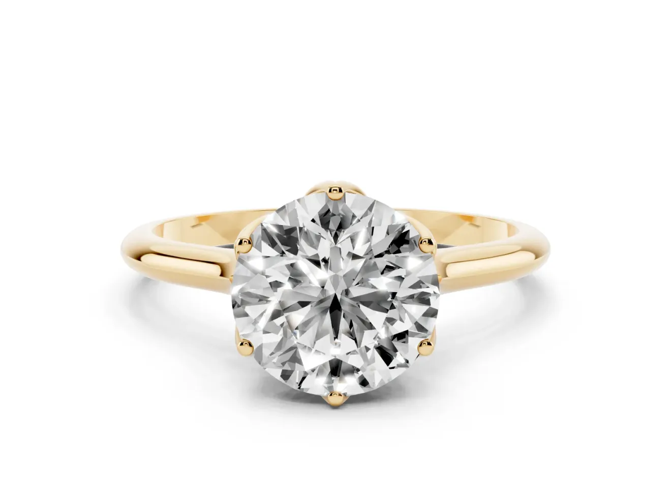 Round Cut Diamond Solitaire Cathedral Ring Set in Yellow gold with Prong Setting