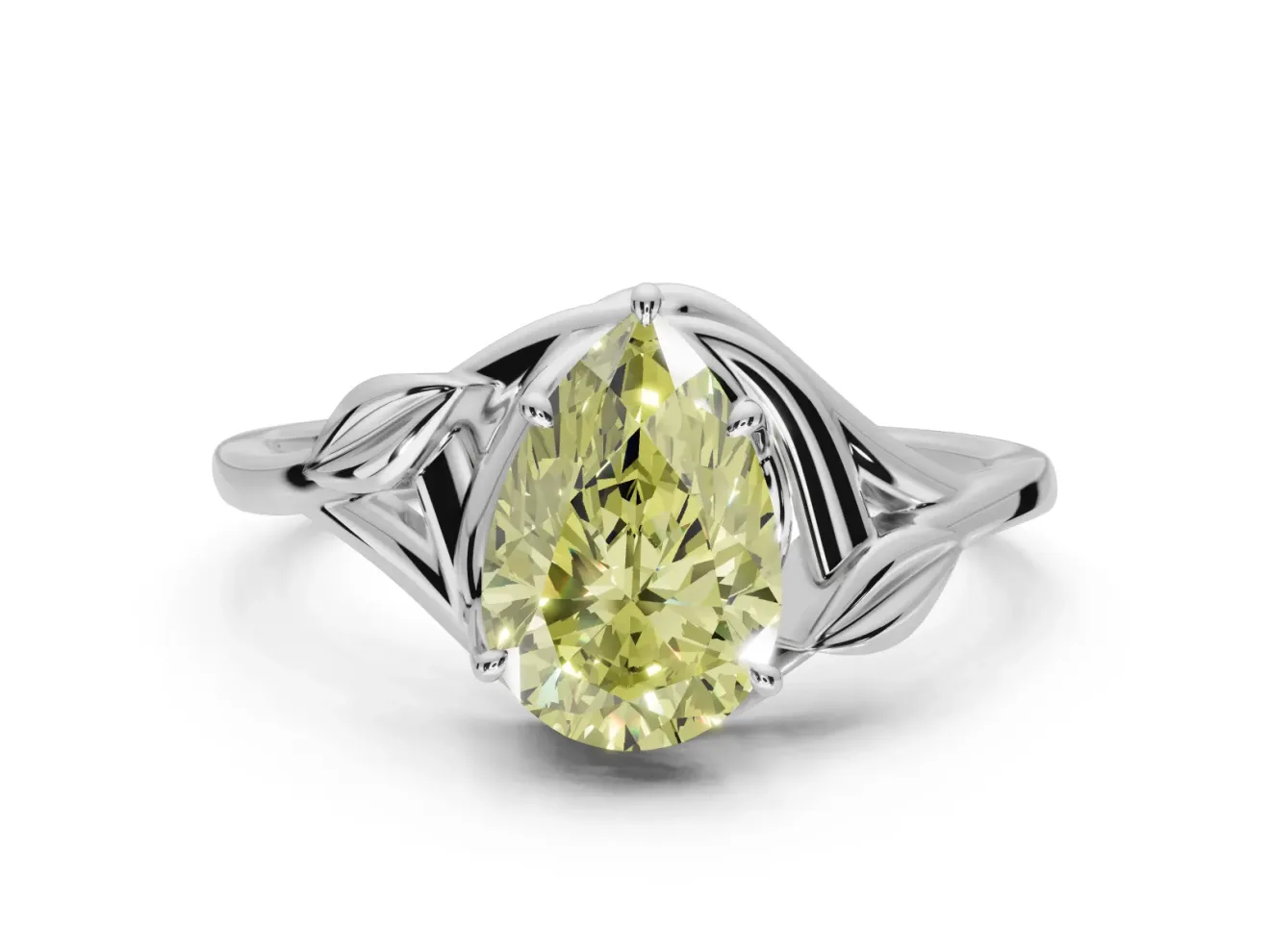 Pear-Shaped Leaf Bypass Solitaire Engagement Ring Setting for a Fancy Yellow Lab-Grown Diamond | White Gold