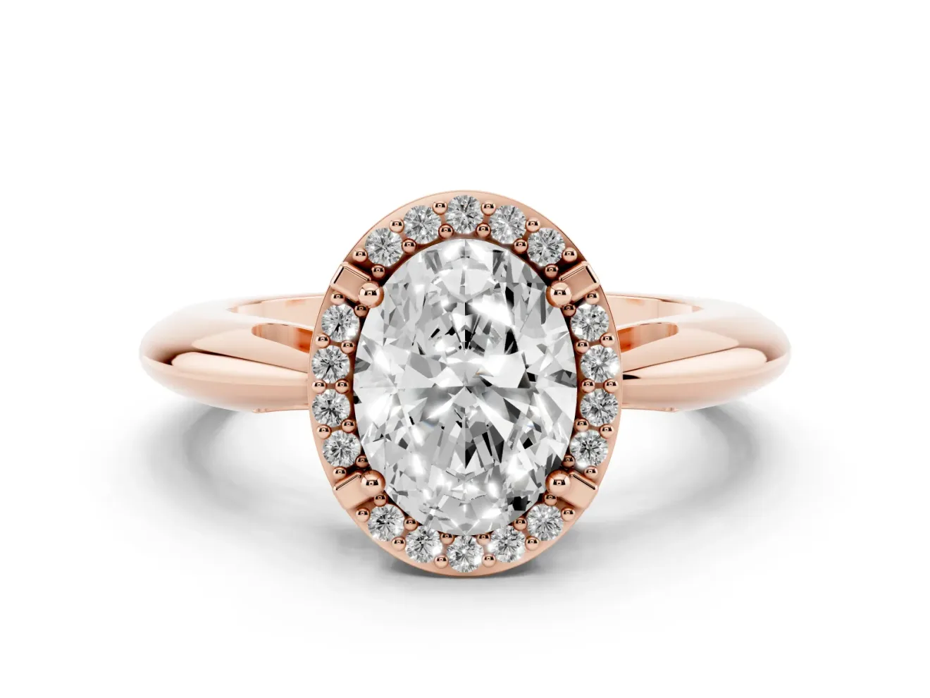 Oval Halo Engagement Ring Setting | Plain Tapered Band | Rose Gold