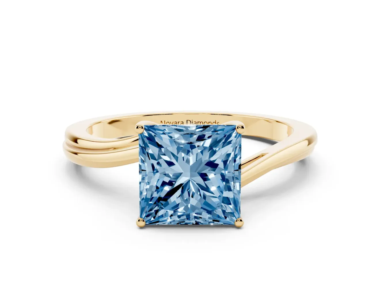 Princess Cut Bypass Solitaire Engagement Ring Setting for a Fancy Blue Lab-Grown Diamond | Yellow Gold