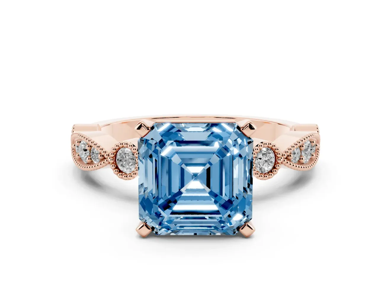 Asscher Cut Vintage Milgrain Engagement Ring Setting for a Fancy Blue Lab-Grown Diamond | Rose Gold