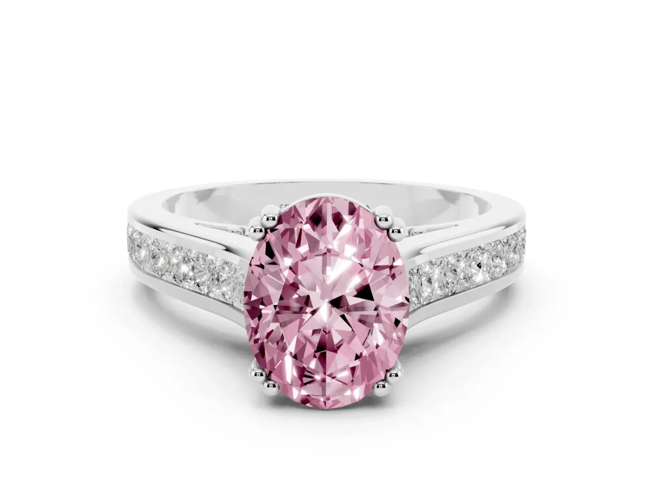 Oval Channel Engagement Ring Setting for a Fancy Pink Lab-Grown Diamond | Platinum