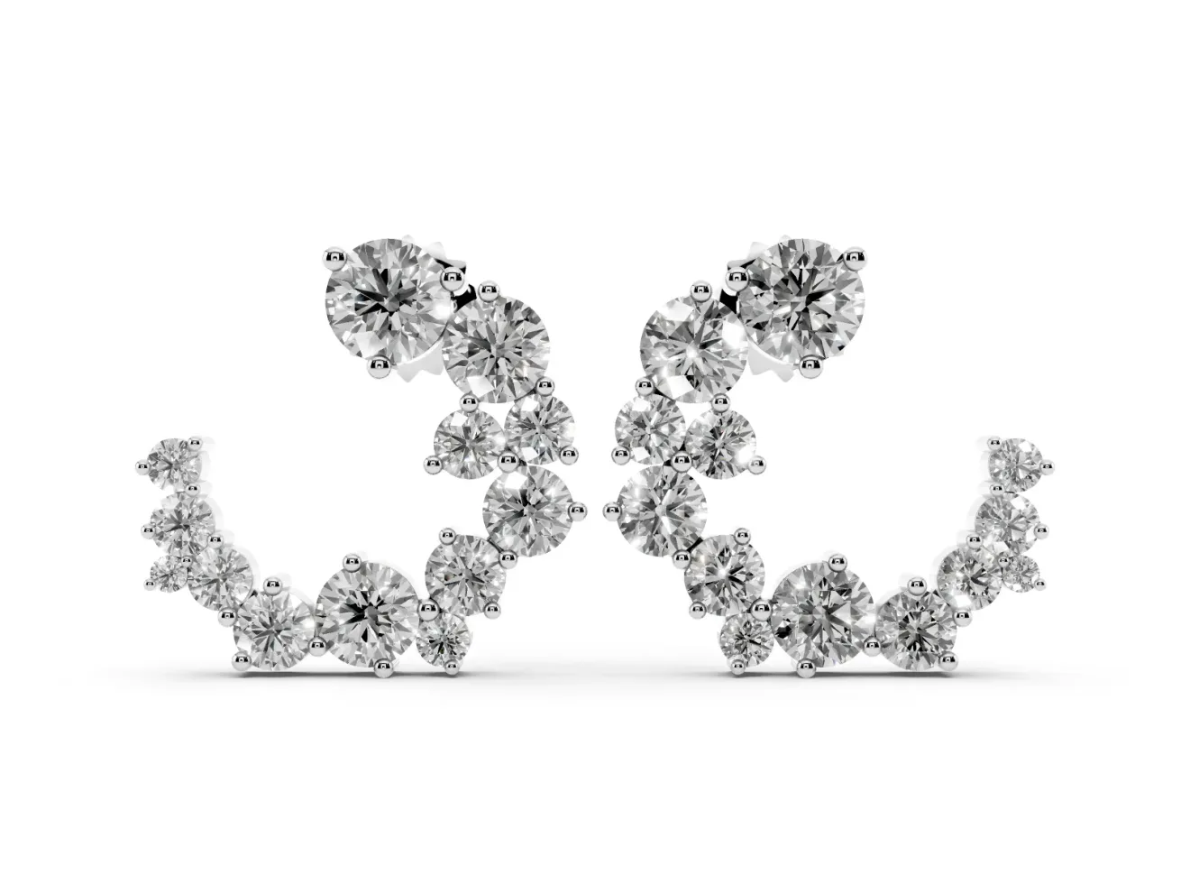 Round Lab-Grown Diamond Crescent Cluster Earrings | Mixed Size Stones | Platinum