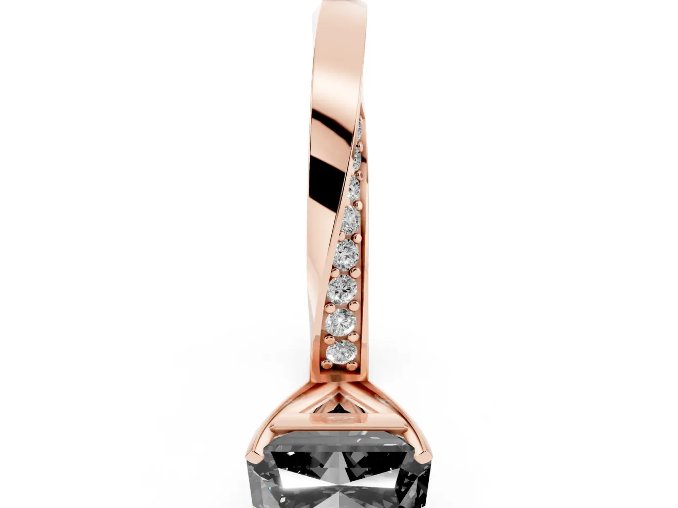 Radiant Cut Twisted Pavé Engagement Ring Setting for a Black Center | Ribbon Band | Rose Gold