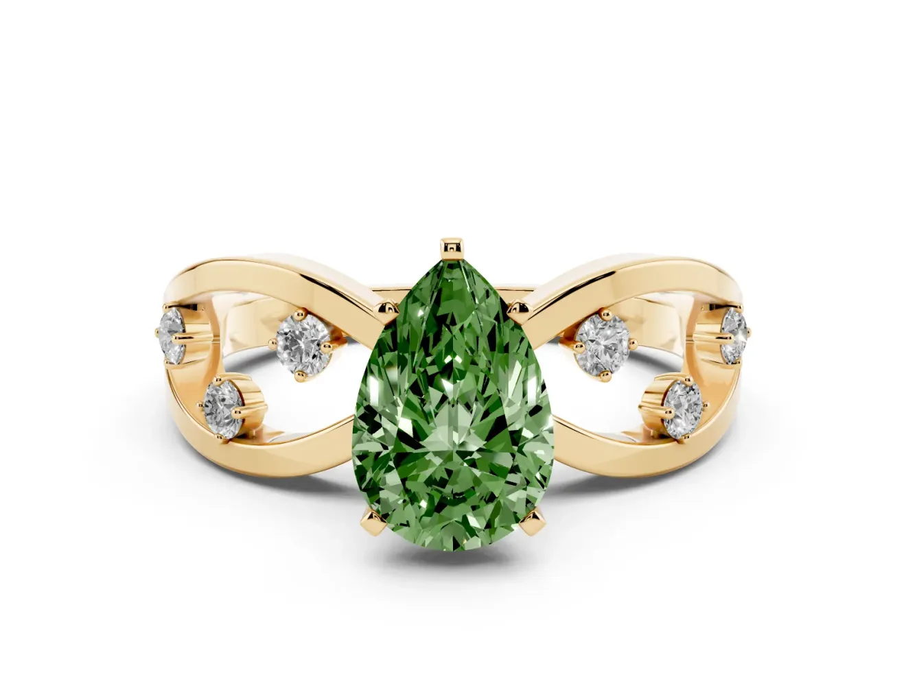 Pear-Shaped Loop Engagement Ring Setting for a Fancy Green Lab-Grown Diamond | Yellow Gold