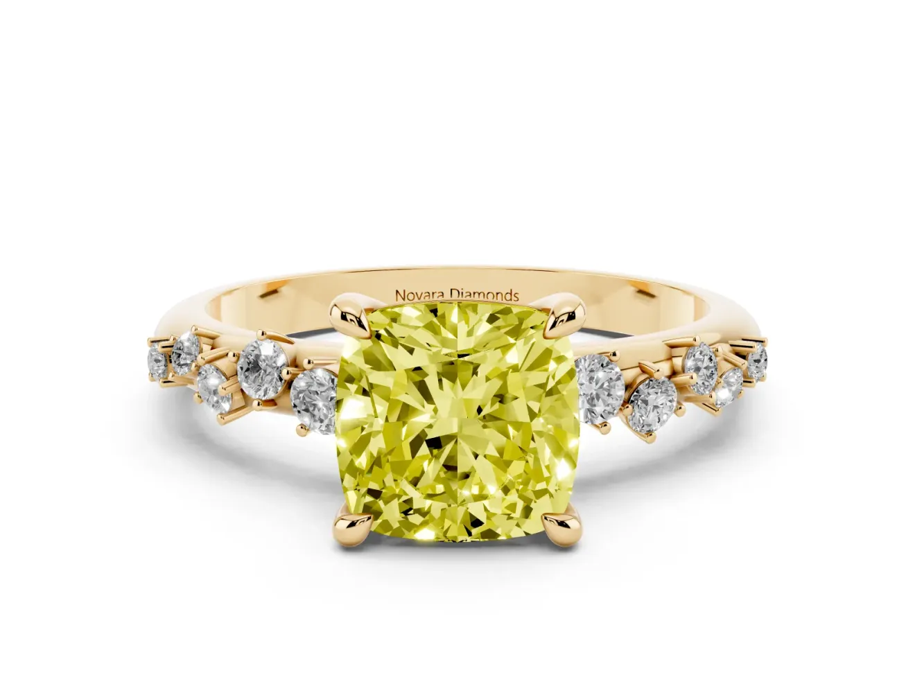 Cushion Cut Graduated Engagement Ring Setting for a Fancy Yellow Lab-Grown Diamond | Yellow Gold