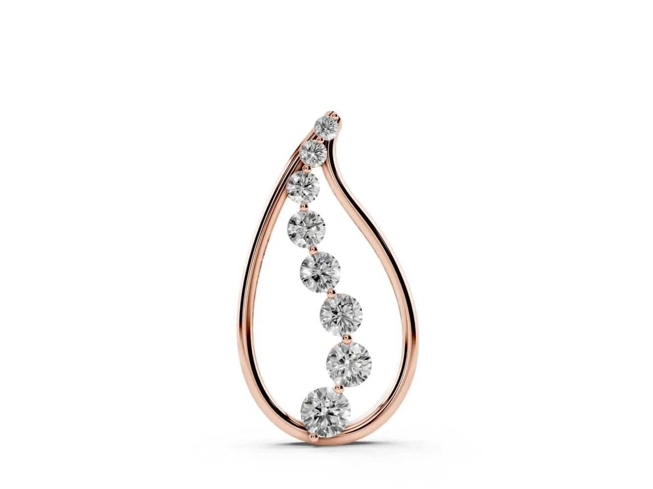 Round Lab-Grown Diamond Graduated Cascading Teardrop Pendant Necklace | Open Frame | Rose Gold