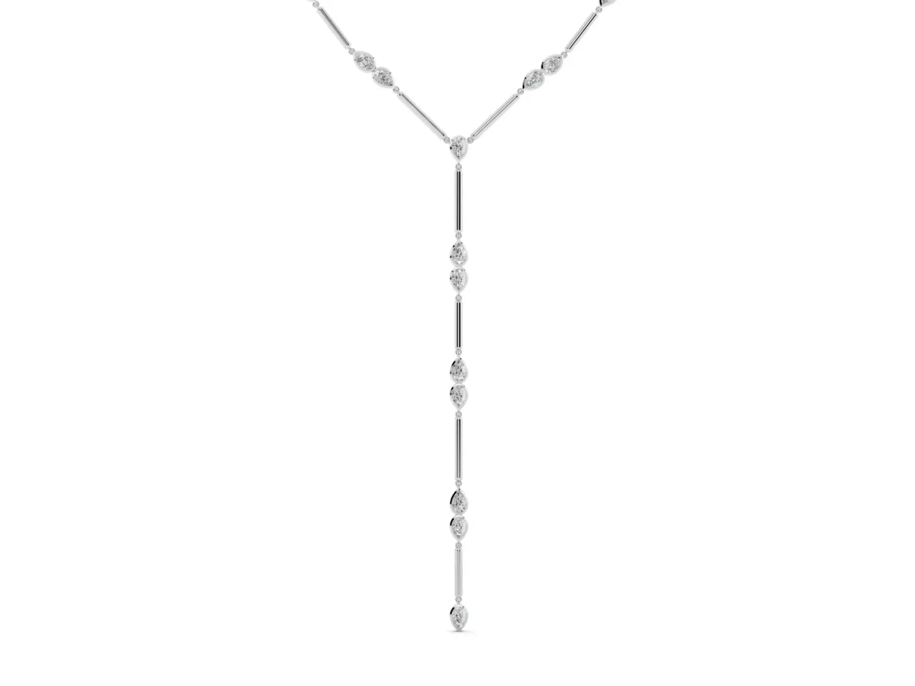 Pear-Shaped Lab-Grown Diamond Bezel Station Lariat Necklace | Polished Bar Links | Sterling Silver