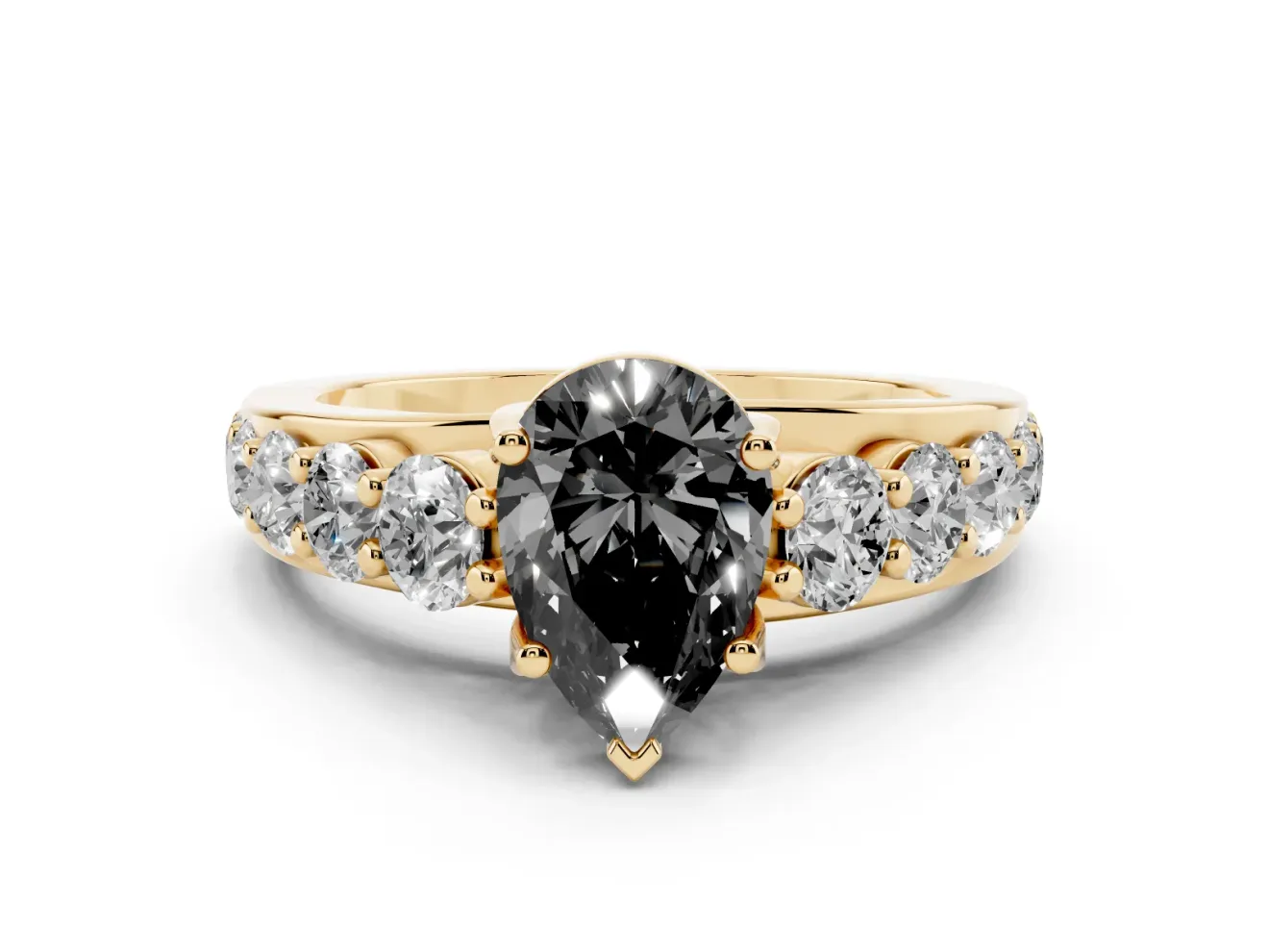 Pear-Shaped Engagement Ring Setting for a Black Center | Yellow Gold