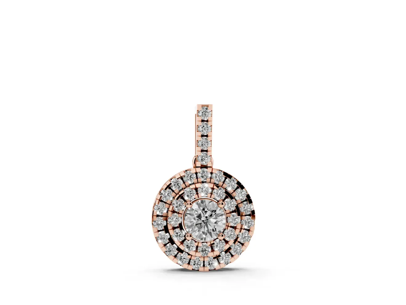 Round Lab-Grown Diamond Pavé Cluster Pendant Necklace | Stone-Set Bail | Rose Gold