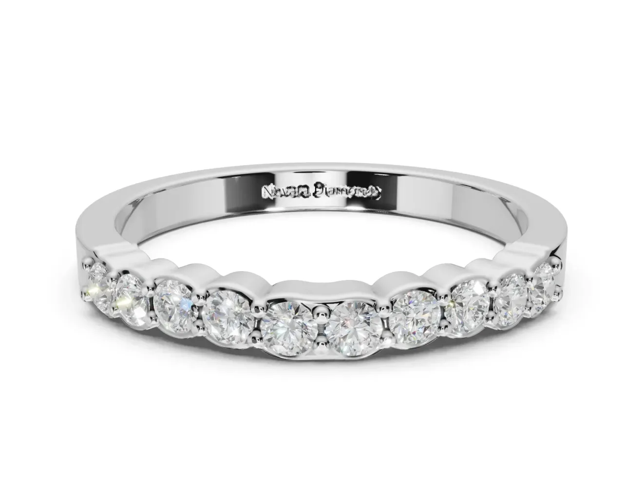 Round Lab-Grown Diamond U-Prong Set Wedding Band | Open Side Arcs | Sterling Silver