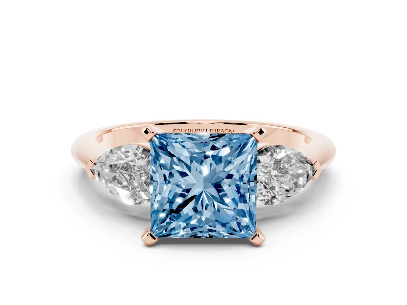 Princess Cut 3-Stone Engagement Ring Setting for a Fancy Blue Lab-Grown Diamond | Rose Gold
