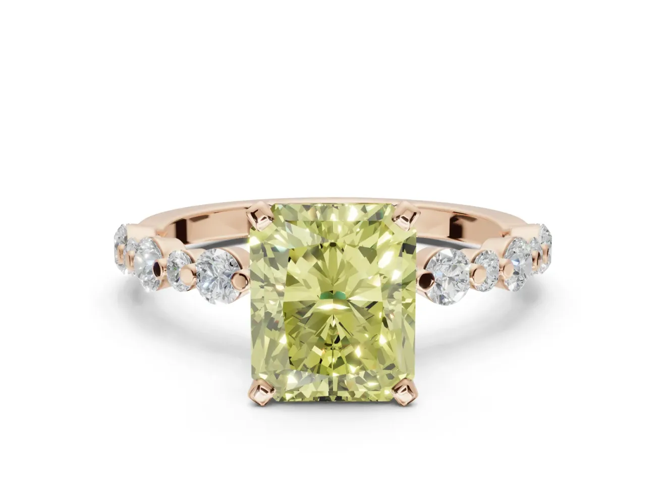 Radiant Cut Pavé Engagement Ring Setting for a Fancy Yellow Lab-Grown Diamond | Alternating Accents | Rose Gold