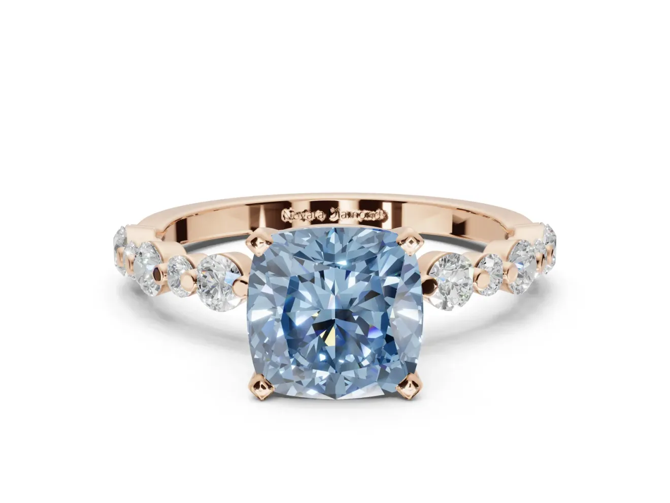 Cushion Cut Pavé Solitaire Engagement Ring Setting for a Fancy Blue Lab-Grown Diamond | Alternating Accents | Rose Gold